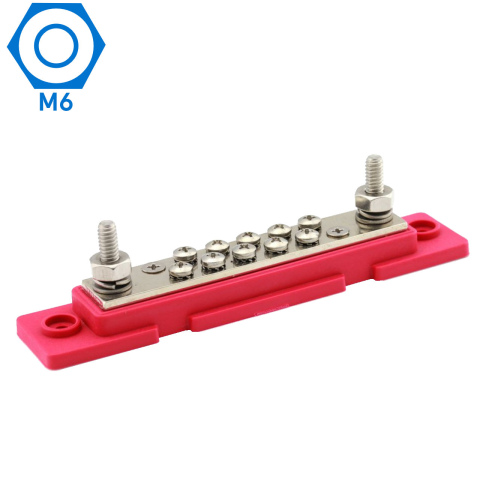 BBAtechniek artnr. 17776 - Contactstrip 10-punts rood M6 (1x)