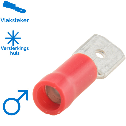 BBAtechniek artnr. 11351 - Vlaksteker 6.3x0.8mm* rood (50x)