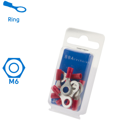 BBAtechniek artnr. 17490 - Kabelschoen ring M6 Ø6.4mm rood (10x)