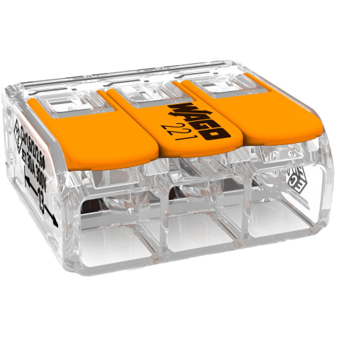 BBAtechniek artnr. 66019 - Wago verbindingsklem 221 3-voudig t/m 6mm2 (30x)