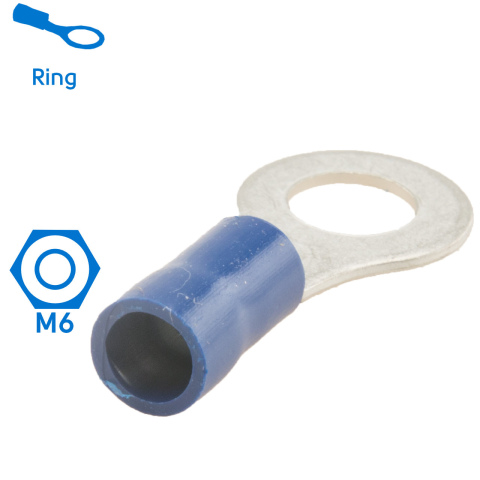 BBAtechniek artnr. 11006 - Kabelschoen ring M6 Ø6.4mm blauw (50x)
