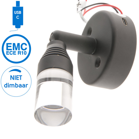 BBAtechniek artnr. 65586 - Positano LED 12V 1W 4000K 70lm USB-C zwart (1x)