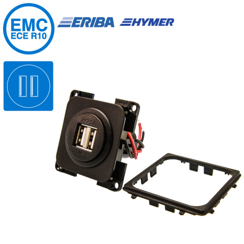 BBAtechniek artnr. 45043 - USB-A contactdoos 2x 2.5A zwart S20.000 (1x)