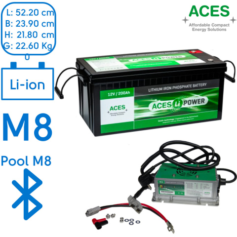 BBAtechniek artnr. 37078 - 12V 200Ah Aces Lithium accu + lader 20A (1x)