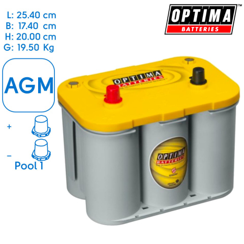 BBAtechniek artnr. 37030 - 12V 55Ah Optima Yellow Top AGM accu (1x)