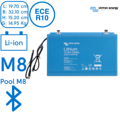 BBAtechniek artnr. 90044 - Victron lithium accu 12.8V 100Ah Smart (1x)