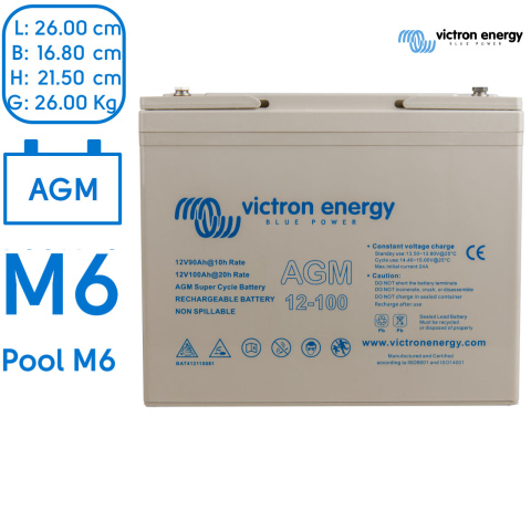 BBAtechniek artnr. 90059 - 12V 100Ah Victron AGM Super cycle accu M6 (1x)