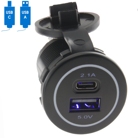 BBAtechniek artnr. 65582 - USB C-1x & A-1x 5V 2.1A inbouw met afdekkap (1x)