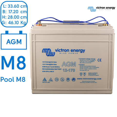 BBAtechniek artnr. 90032 - 12V 170Ah Victron AGM Super cycle accu M8 (1x)