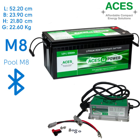 BBAtechniek artnr. 37078 - 12V 200Ah Aces Lithium accu + lader 20A (1x)