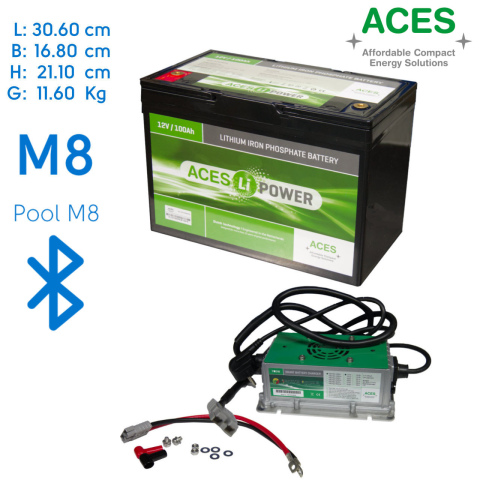 BBAtechniek artnr. 37075 - 12V 100Ah Aces Lithium accu + lader 20A (1x)