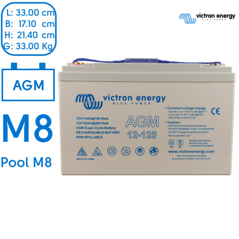 BBAtechniek artnr. 90061 - 12V 125Ah Victron AGM Super cycle accu M8 (1x)