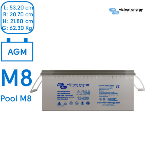 BBAtechniek artnr. 90060 - 12V 230Ah Victron AGM Super cycle accu M8  (1x)