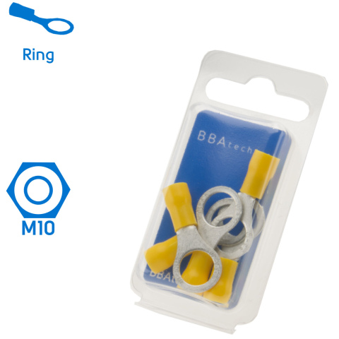 BBAtechniek artnr. 17514 - Kabelschoen ring M10 Ø10.5mm geel (5x)