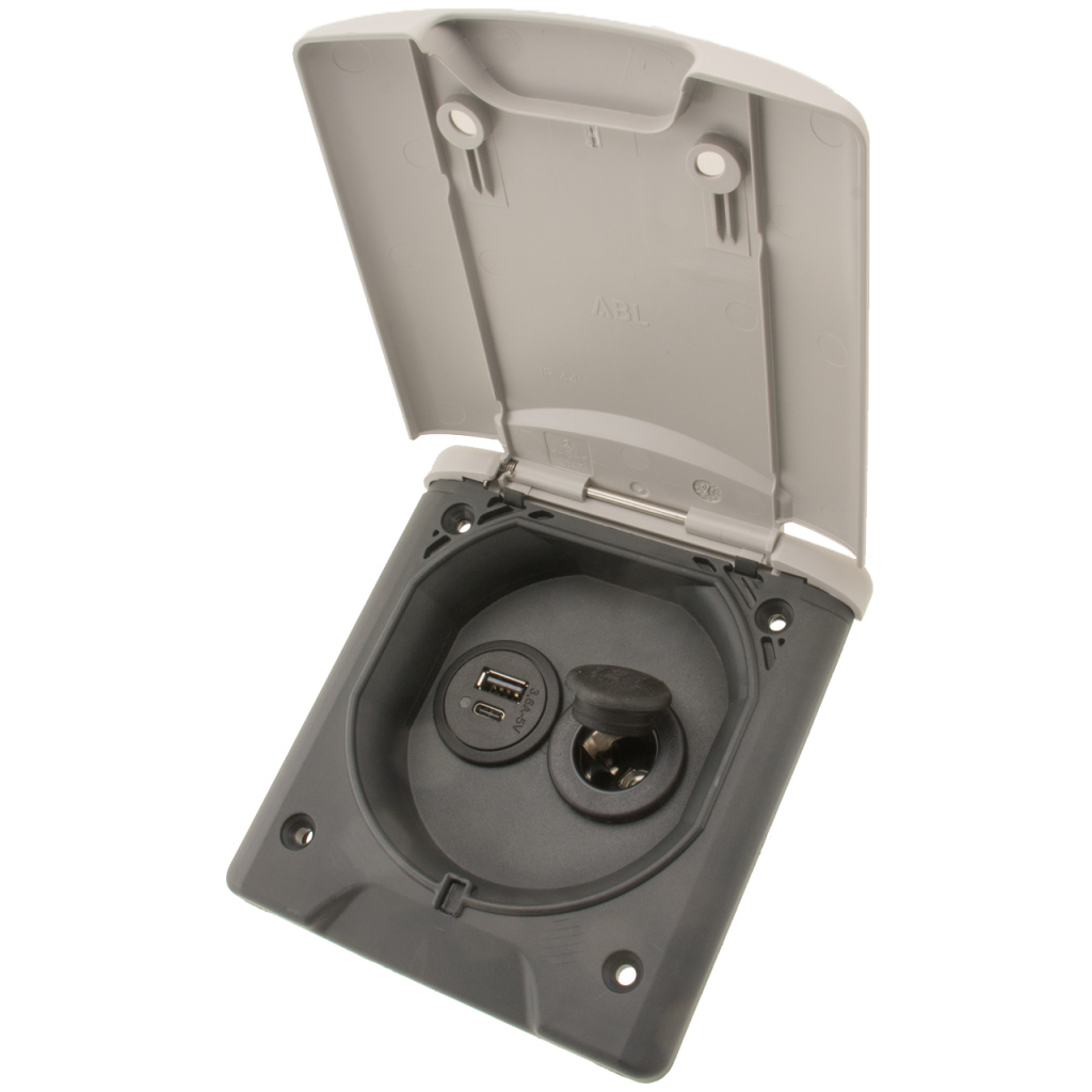 BBAtechniek - USB-A 1x 2.5A USB-C 1x + 12V 16A licht grijs (1x)