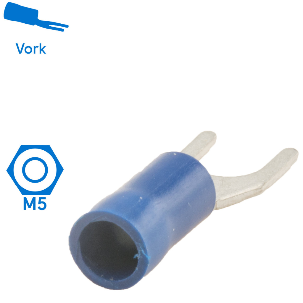 BBAtechniek - Kabelschoen vork M5 Ø5.3mm blauw (100x)
