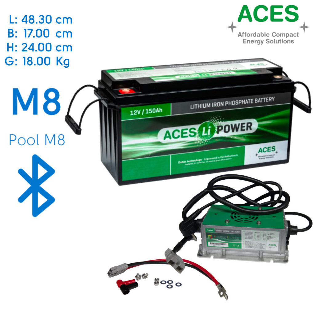 BBAtechniek - 12V 150Ah Aces Lithium accu + lader 20A (1x)
