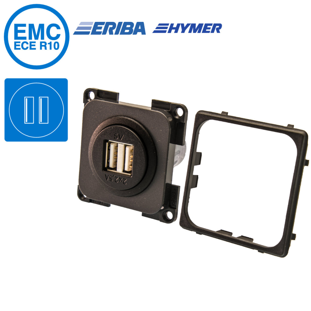 BBAtechniek - USB-A contactdoos 2x 2.5A lei-grijs S20.000 (1x)