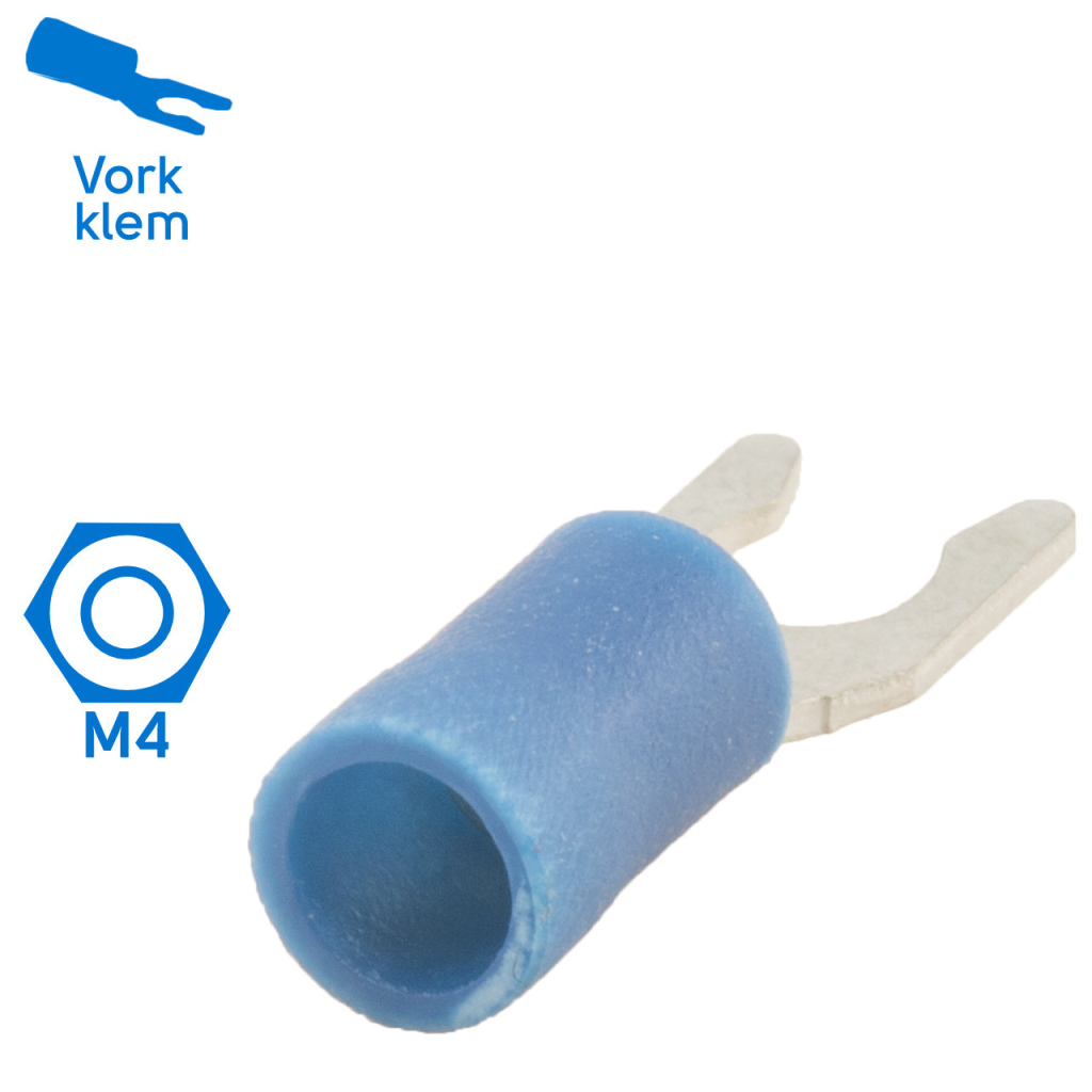 BBAtechniek - Kabelschoen vork-klem M4 Ø4.3mm blauw (100x)