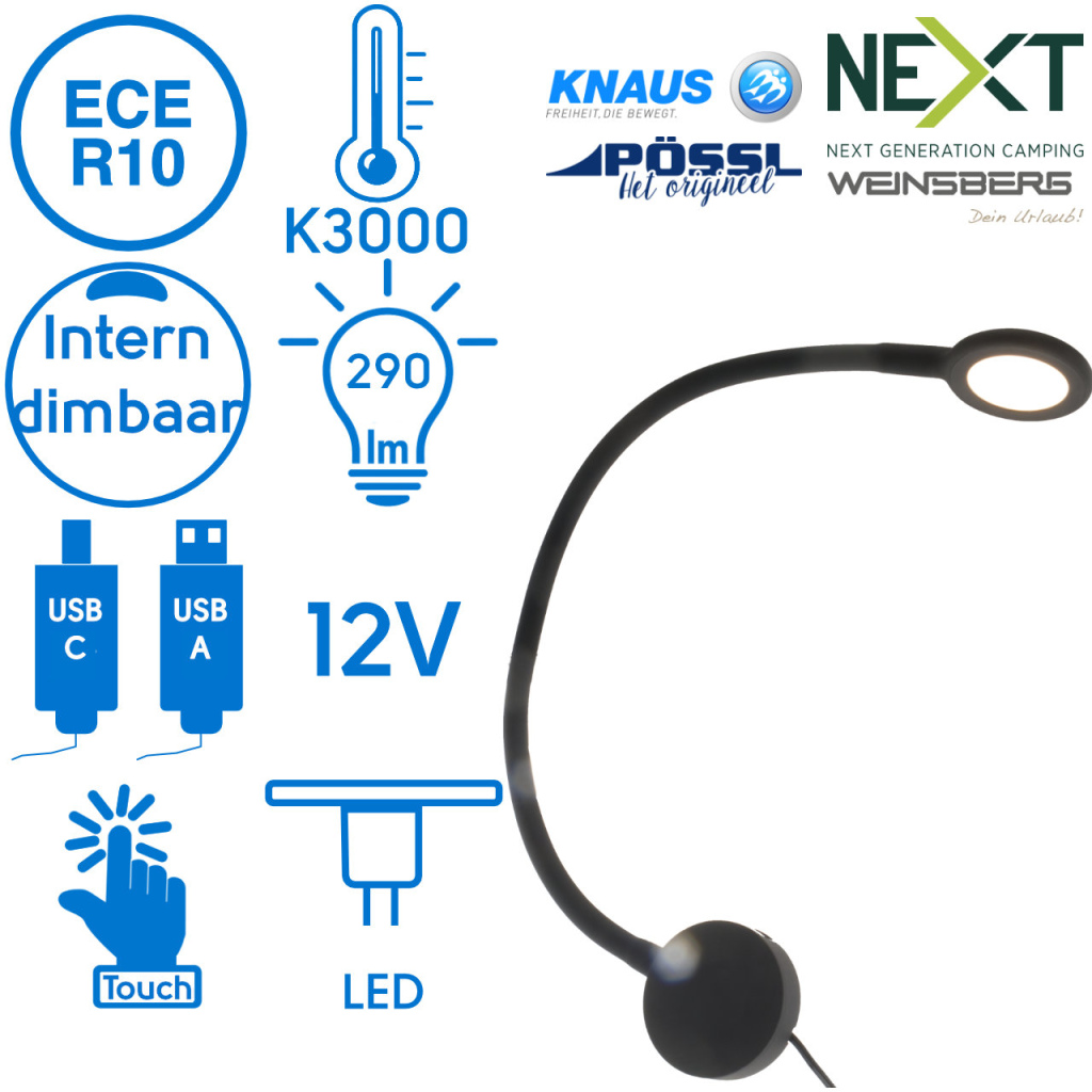BBAtechniek - Siliconen LED flex 12V 2.1W USB 1A + USB-C 2A (1x)