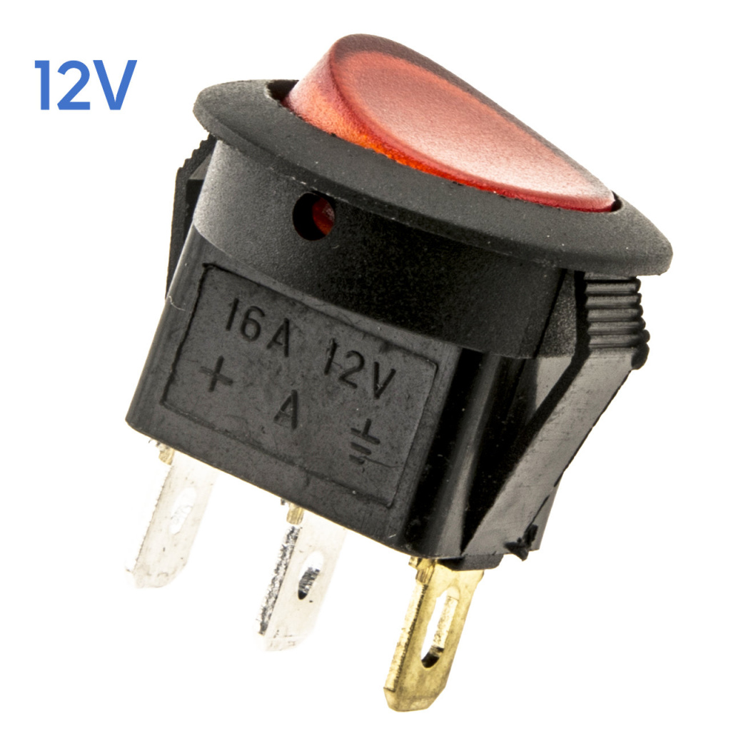 BBAtechniek - 12V 16A 3-polig On-Off schakelaar mini rood (10x)