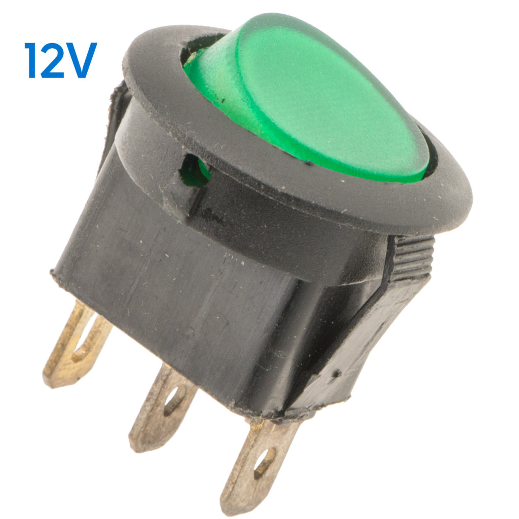 BBAtechniek - 12V 16A 3-polig On-Off schakelaar mini groen (10x)