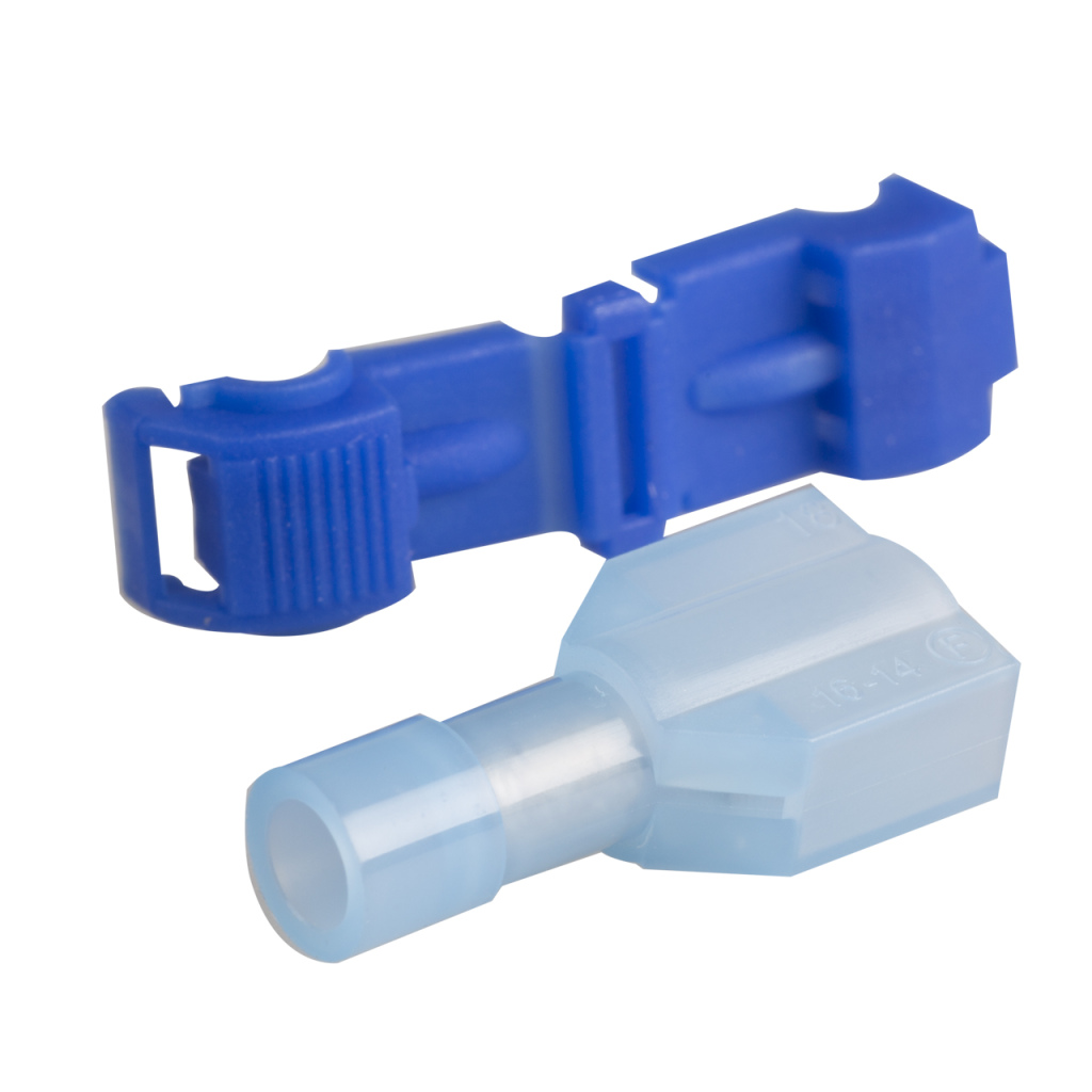 BBAtechniek - Vlaksteker + aftakconnector 6.3x0.8mm blauw (2x)