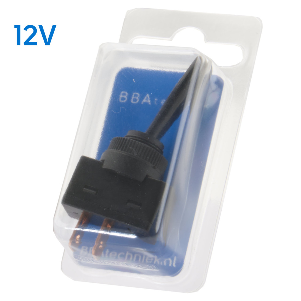 BBAtechniek - 12V 20A 2-polig On-Off tuimelschakelaar zwart (1x)