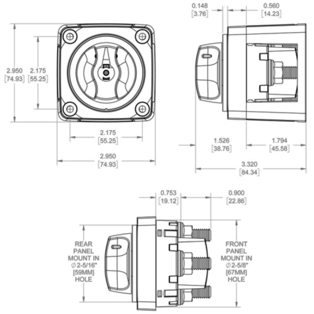 BBAtechniek - Blue Sea Systems hoofdstroom schakelaar 300A (1x)