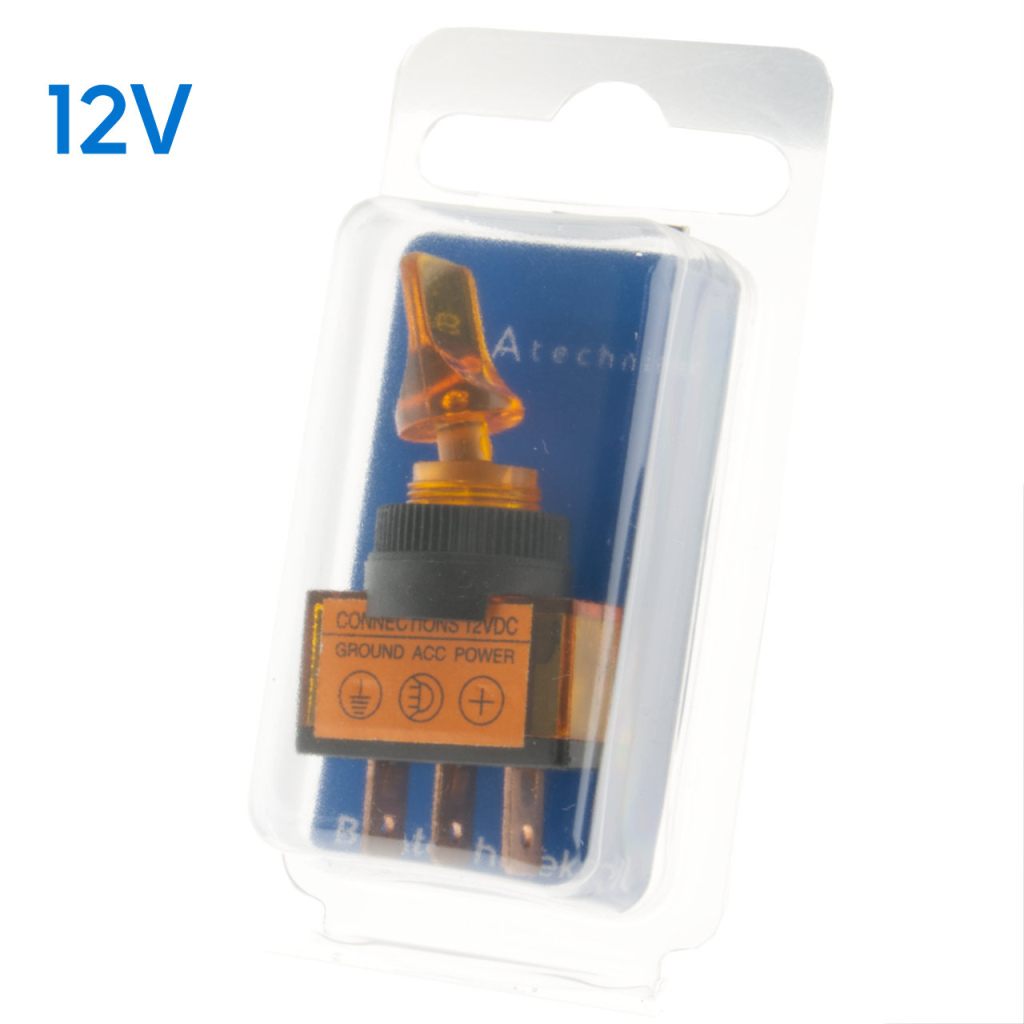 BBAtechniek - 12V 20A 3-polig On-Off tuimelschakelaar amber (1x)