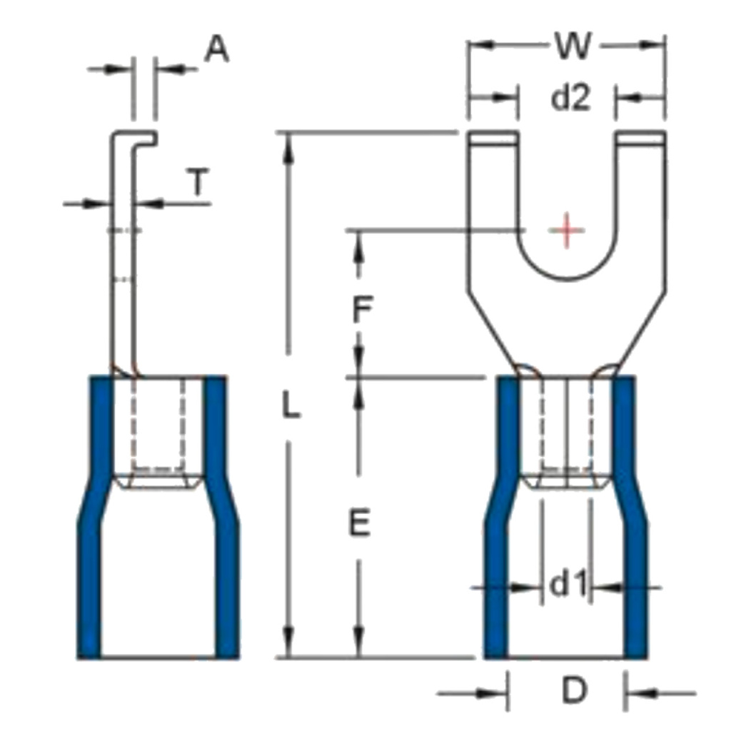 BBAtechniek - Kabelschoen vork-lip M4 Ø4.3mm blauw (100x)