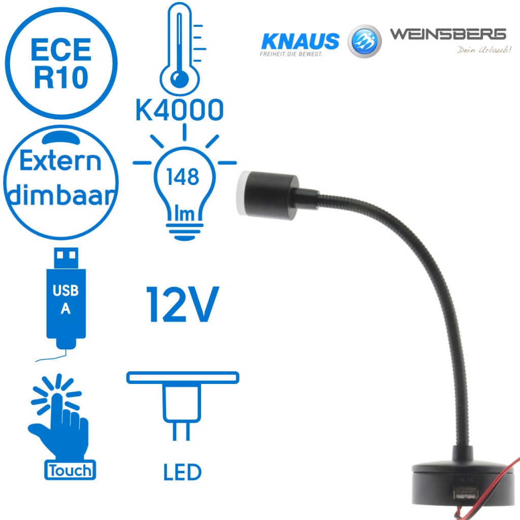 BBAtechniek - Black Swan LED 12V 2W USB 3A 148lm 4000K (1x)