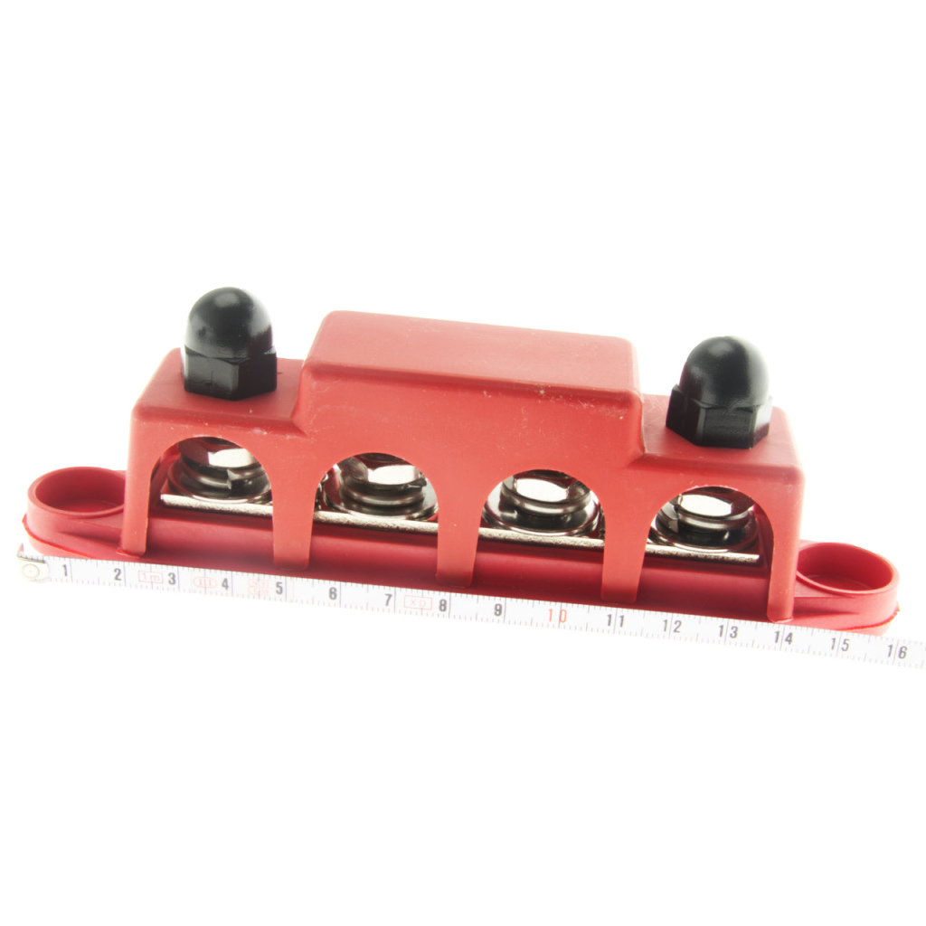 BBAtechniek - DC verdeelrail 4x M10 + 3x M4 rood (1x)