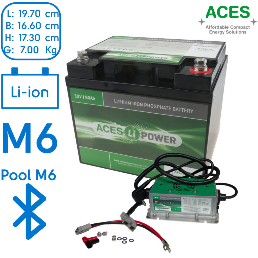 BBAtechniek - 12V 60Ah Aces Lithium accu + lader 20A (1x)