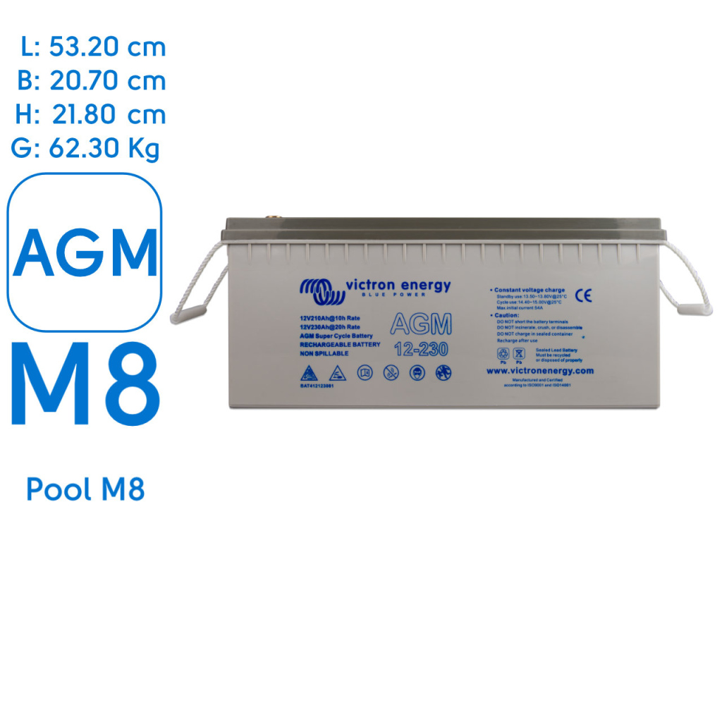 BBAtechniek - 12V 230Ah Victron AGM Super cycle accu M8  (1x)