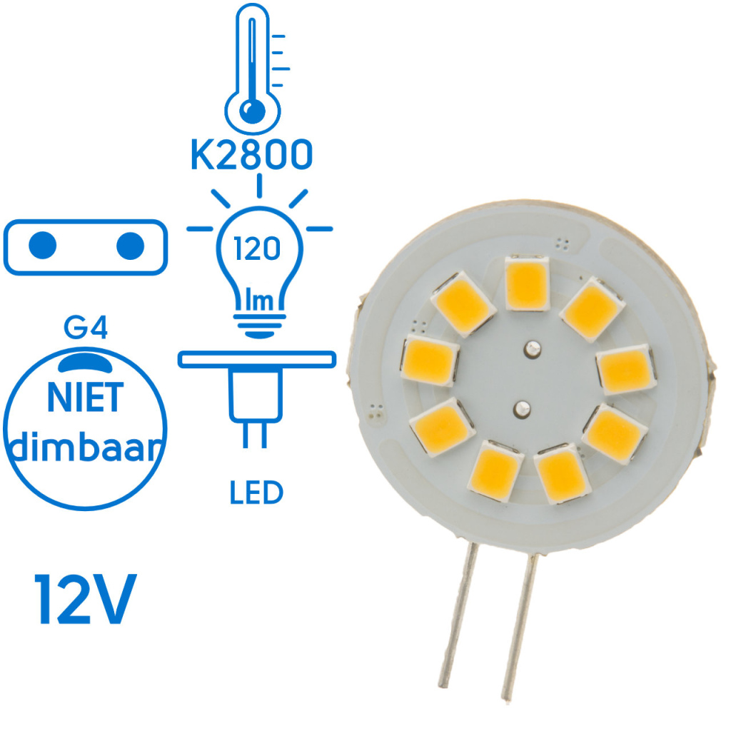 BBAtechniek - G4 10-30VDC 1.2W 2800K 120lm LED9 warm wit (2x)