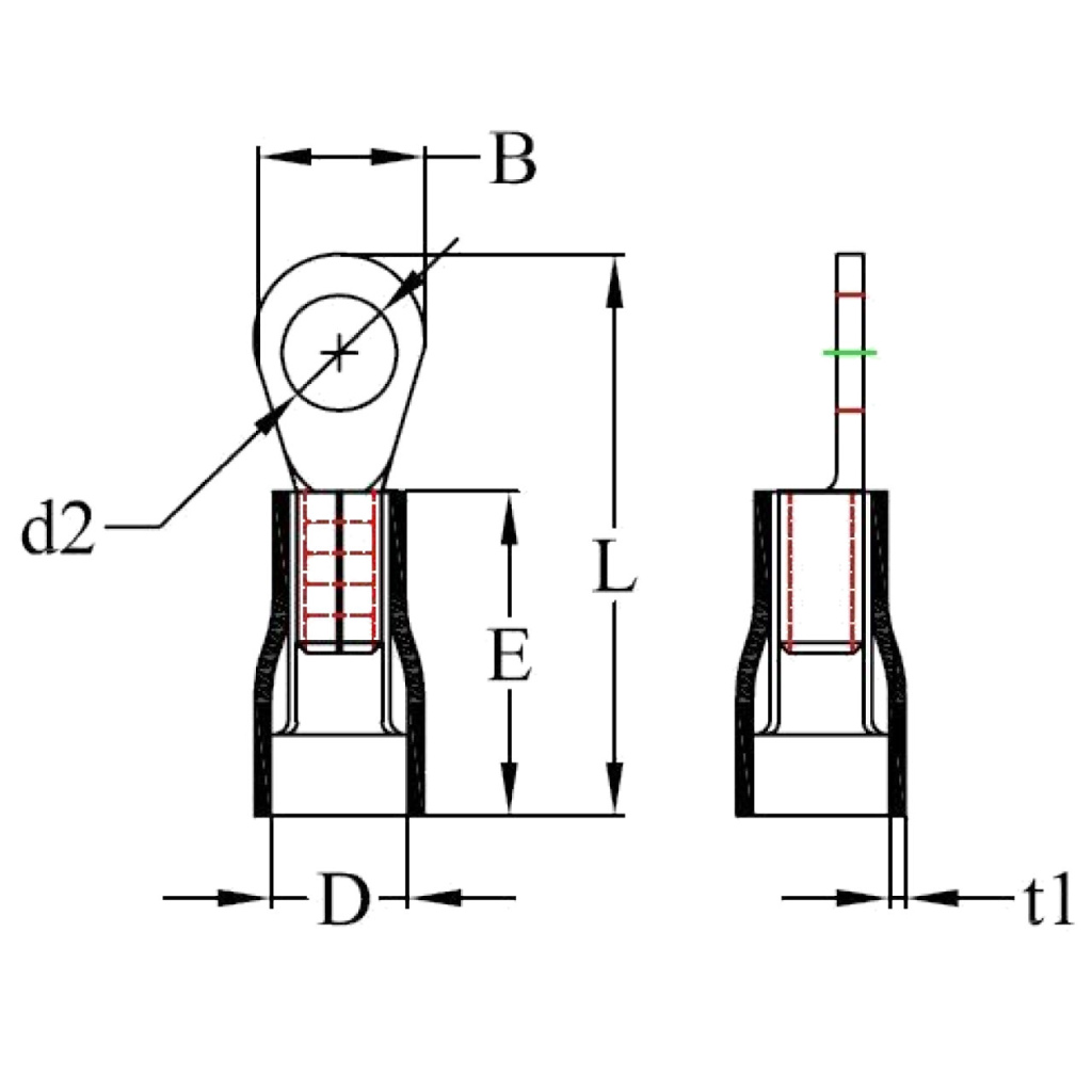 BBAtechniek - Kabelschoen ring M4 Ø4.3mm* blauw (100x)