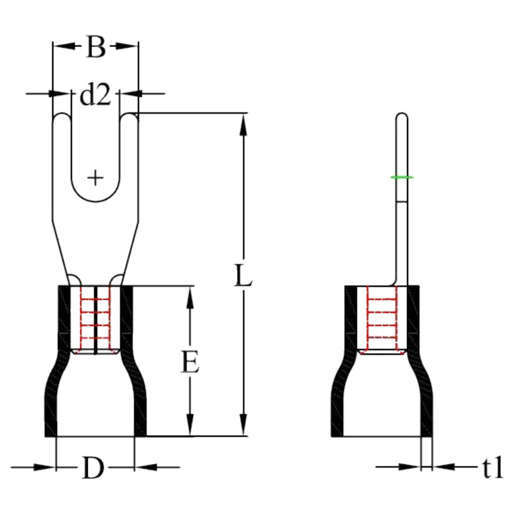 BBAtechniek - Kabelschoen vork M4 Ø4.3mm rood (100x)