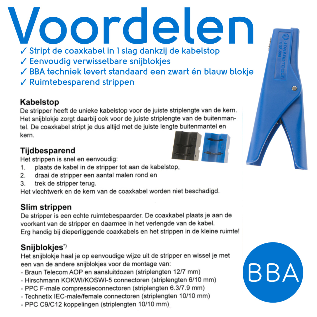 BBAtechniek - BBA Coaxstripper 6.3/7.9 mm + 2 mesblokjes (1x)