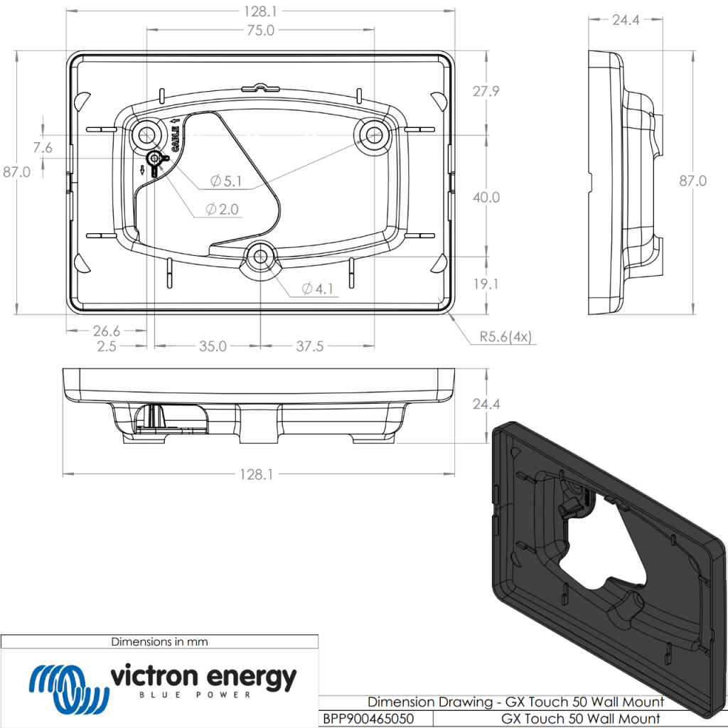 BBAtechniek - Victron GX Touch 50 muurbevestiging  (1x)