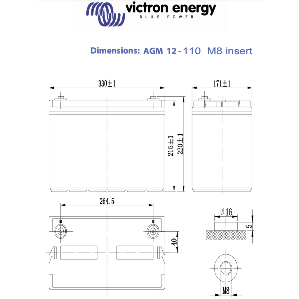 BBAtechniek - Victron AGM accu 12V 110Ah M8 (1x)