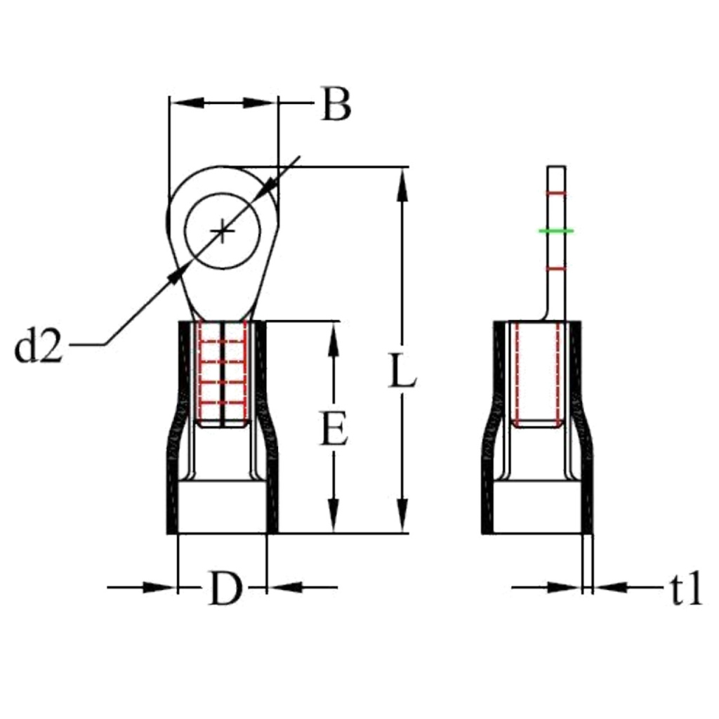 BBAtechniek - Kabelschoen ring M5 Ø5.3mm* rood (100x)