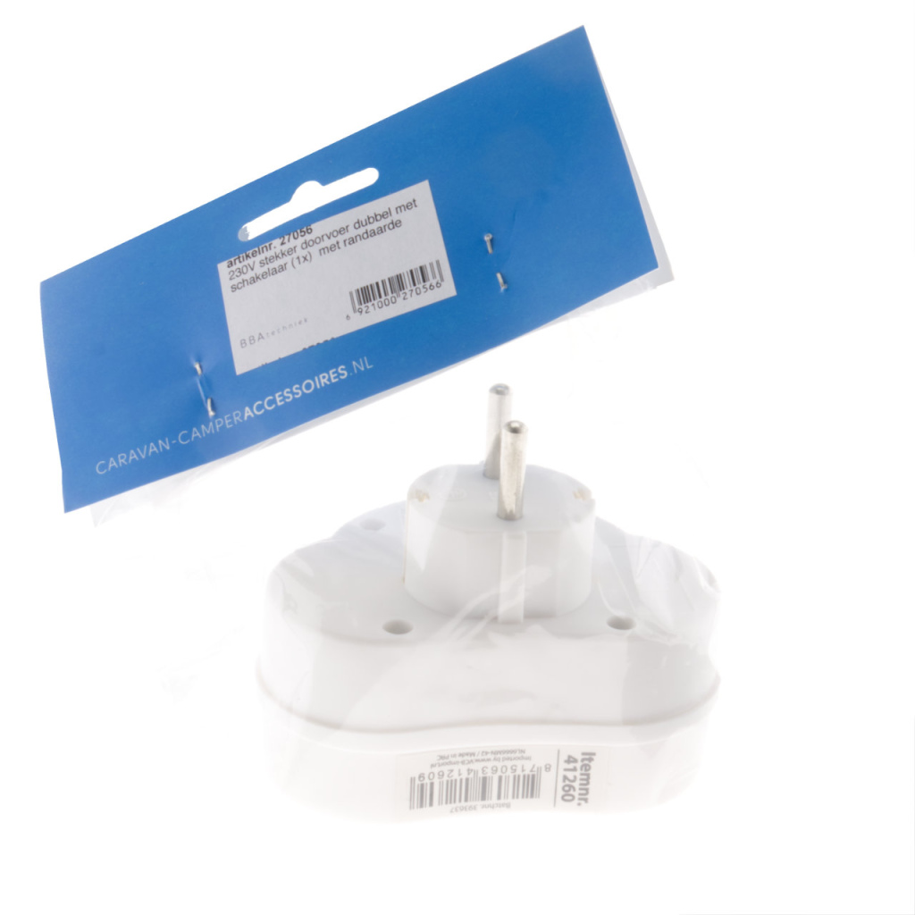 BBAtechniek - 230V RA stekker doorvoer 2x met schakelaar (1x)