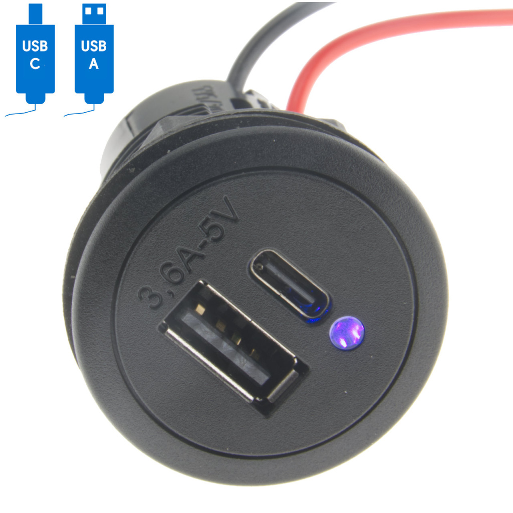 BBAtechniek - USB C-1x & A-1x 5V 3.6A LED inbouw (1x)