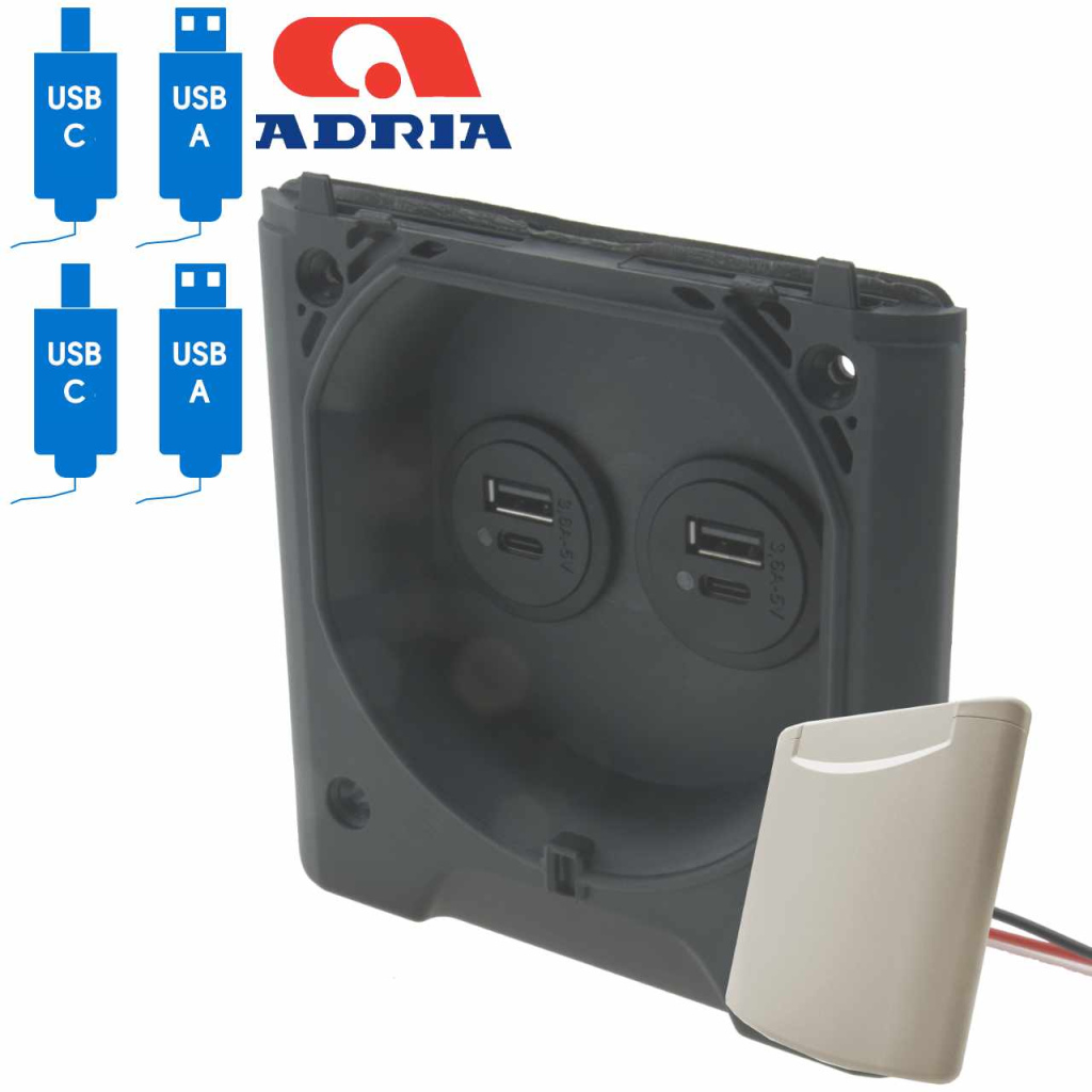 BBAtechniek - USB-A 3.6A 5V 2x en USB-C 2x licht grijs (1x)