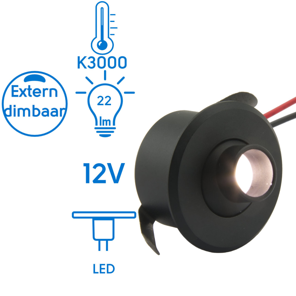 BBAtechniek - Sardinië 12V 0.75W kantelbare LED spot zwart (1x)