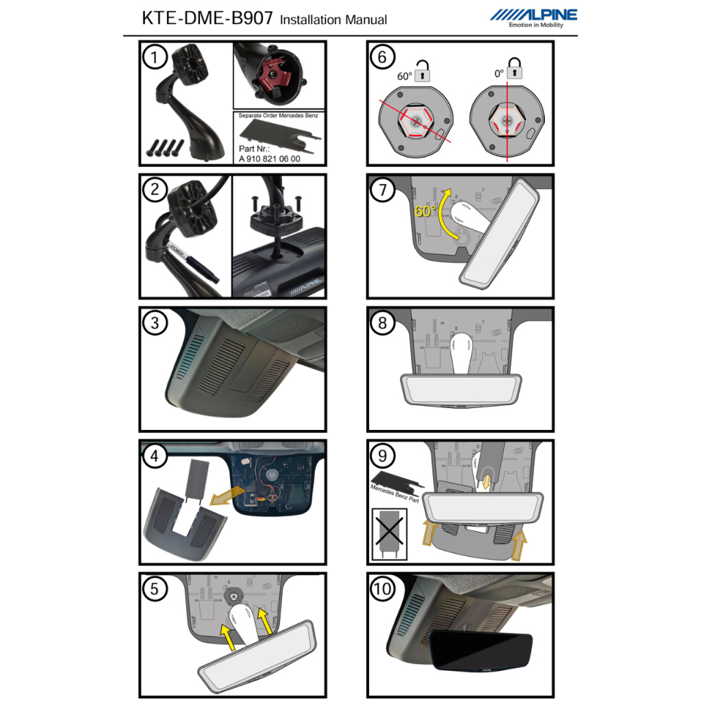 BBAtechniek - Alpine spiegelhouder Mercedes KTE-DME-B907 (1x)