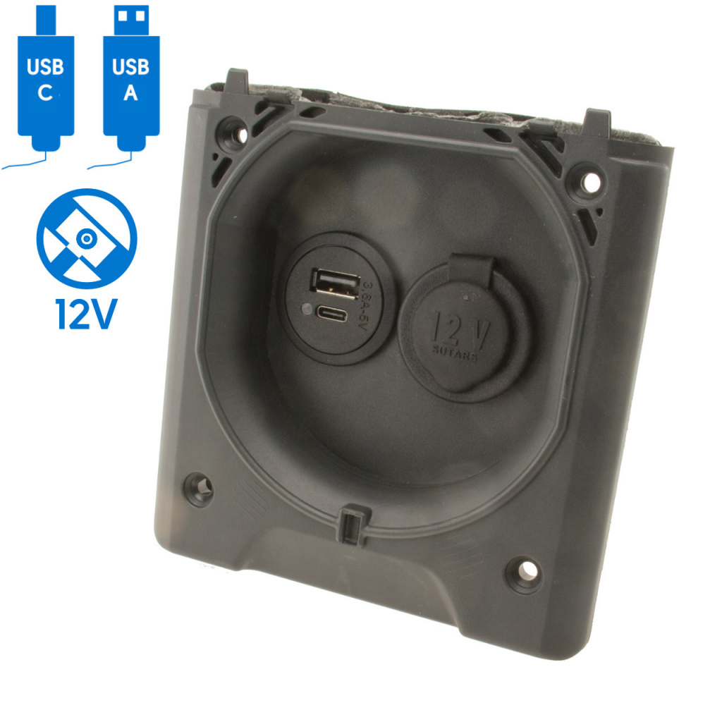 BBAtechniek - USB-A 1x 2.5A USB-C 1x + 12V 16A licht grijs (1x)