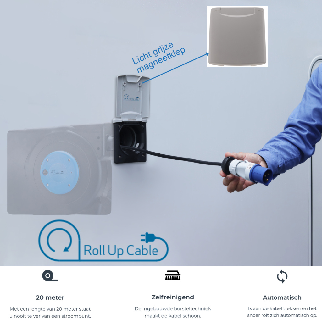 BBAtechniek - ROLL-UP-CABLE 2.0 20m licht grijs MKII( (1x) 