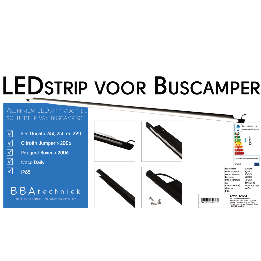 BBAtechniek - Lazio Alu strip schuifdeur buscamper 12V 8.4W (1x)